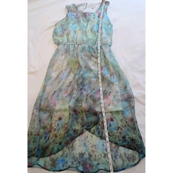 Chiffon Summer Dress Midi Sz M Pastel Watercolor Floral Roses Sleeveless Flowy - Picture 4 of 9